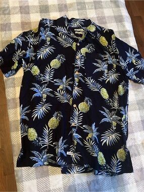 Men's RS Surf Short-Sleeve Pineapple Print Button-Down Shirt - Navy size XL